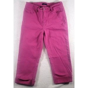NYDJ Carmen Cuffed Crop Ankle Jeans Size 4 Barbie Pink Denim Bling On Rolled Hem